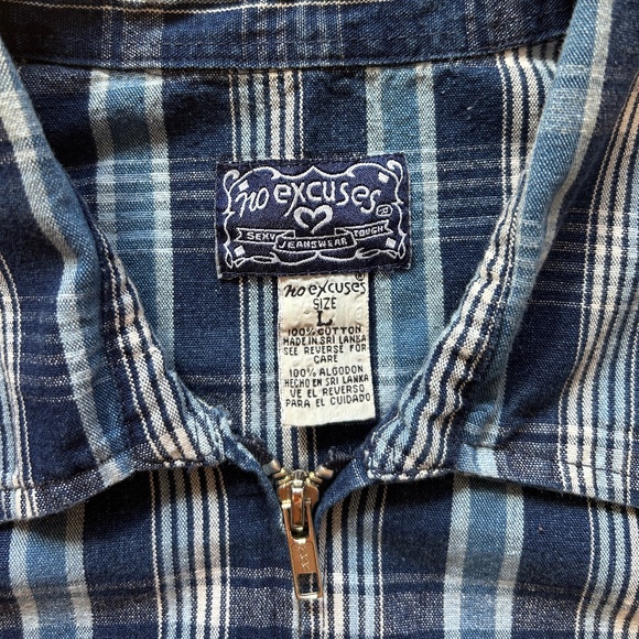 No Excuses Plaid Denim Zip Up Sleeveless Top - Picture 6 of 8